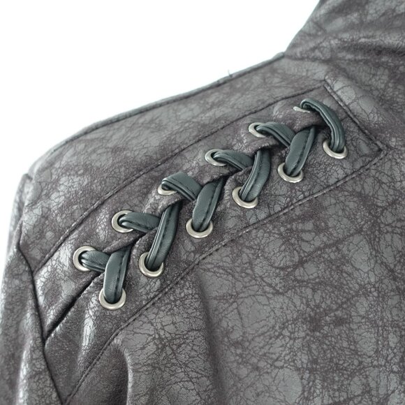 Faux Leather Moto Style Jacket With Lace-Up Shoulder Detail By Vigoss - Picture 4 of 10